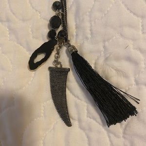 3 for $21 - VGUC -  Black and silver pendant necklace with tassel.